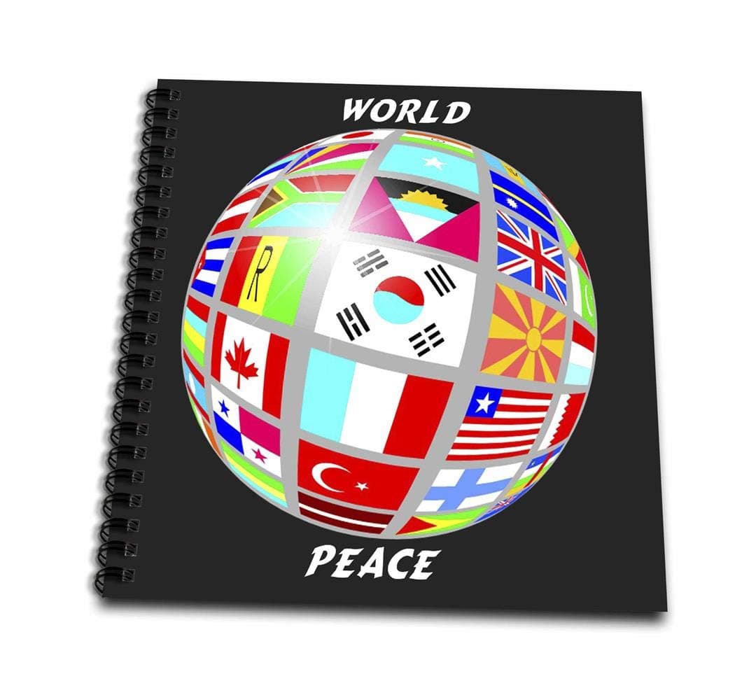 3dRose db_38913_1 World Peace Globe with All Countrys Flags-Drawing Book, 8 by 8-Inch