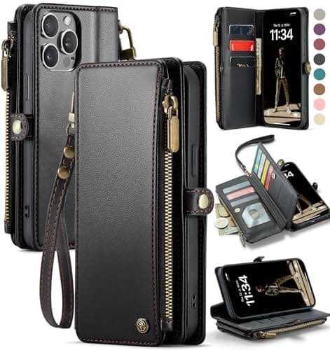 Defencase Compatible with iPhone 12 Pro Max Case Wallet with RFID Blocking Card Holder for Women Men, PU Leather Magnetic Snap Flip Zipper Strap Wallet Phone Case Fit for iPhone 12 Pro Max 6.7", Black