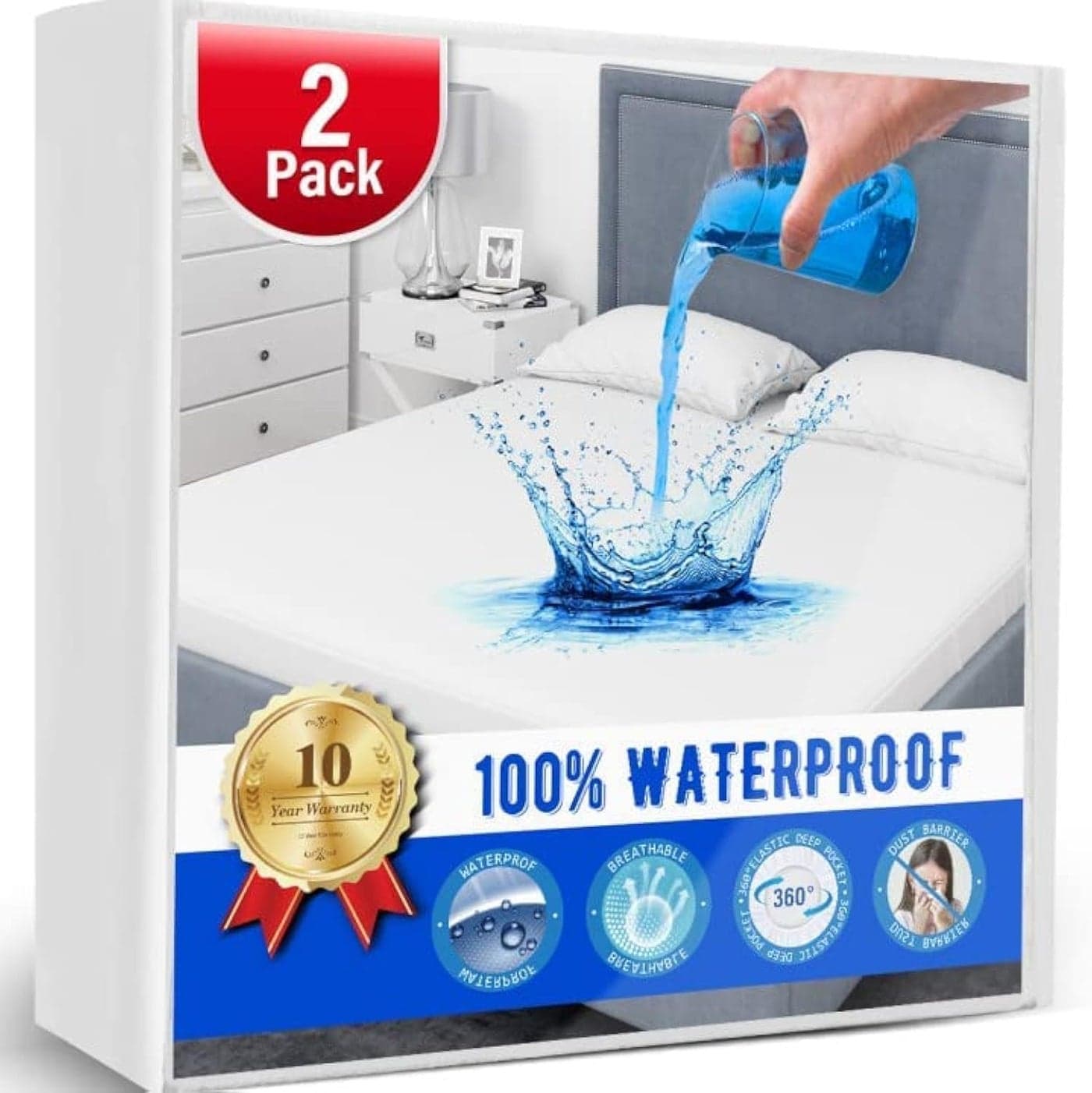 2 Pack Full Size Mattress Protector Waterproof Mattress Protector Full Mattress Pad Cover Noiseless Soft Breathable Terry for Pets Kids Adults 54 x 75