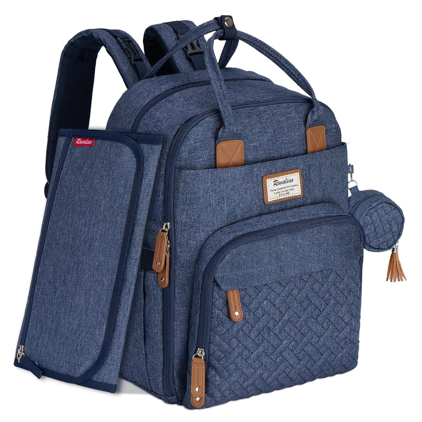 RUVALINO Diaper Bag Backpack, Multifunction Travel Pack Maternity Baby Changing Bags, Large Capacity, Waterproof, Navy Blue