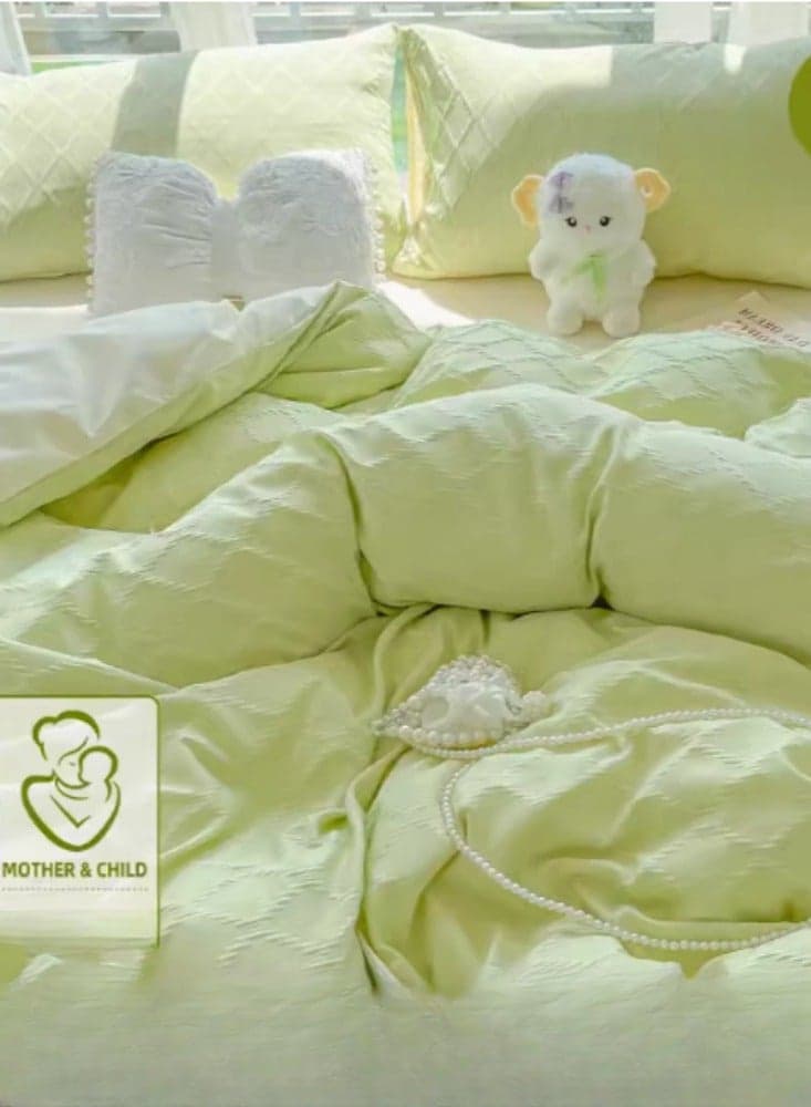 Washing Cotton Four Piece Set AB Double-sided Four Season Usable Mother And Baby Environmentally Friendly Fabric, Full Of Comfort 1.8m Bed Sheet Four Piece Set 【Suitable for 180 * 220cm Quilt】
