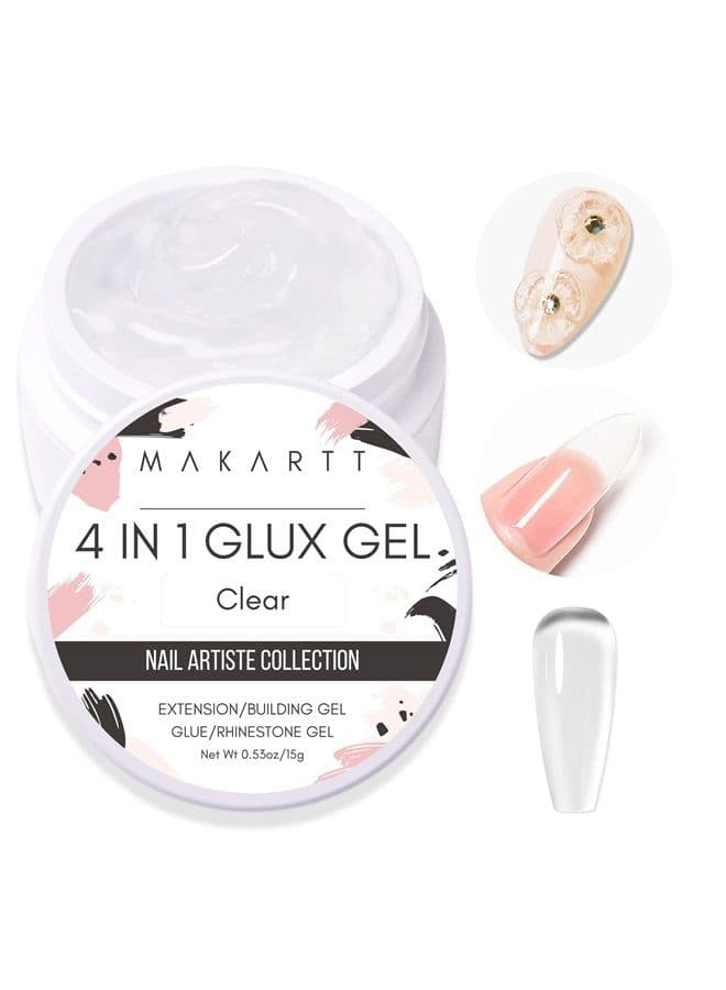 Solid Builder Nail Gel,15ML 4 in 1 Nail Extension Gel UV Nail Glue for Acrylic Nails Rhinestones Gel 3D Nail Sculpture Gel for Mothers Day Hard Gel for Nails UV/LED Nail Lamp Required Clear