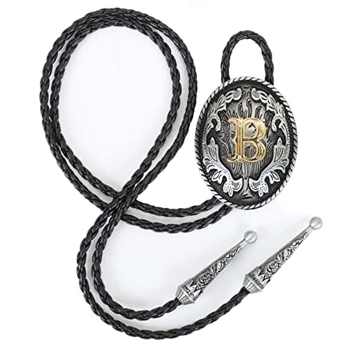 Wentur Bolo Tie for Men - Western Bolo Ties Alphabet Letter ABCDJMR to Z - Western Cowboy Initial Bolo Tie for Women Cowgirl (B)