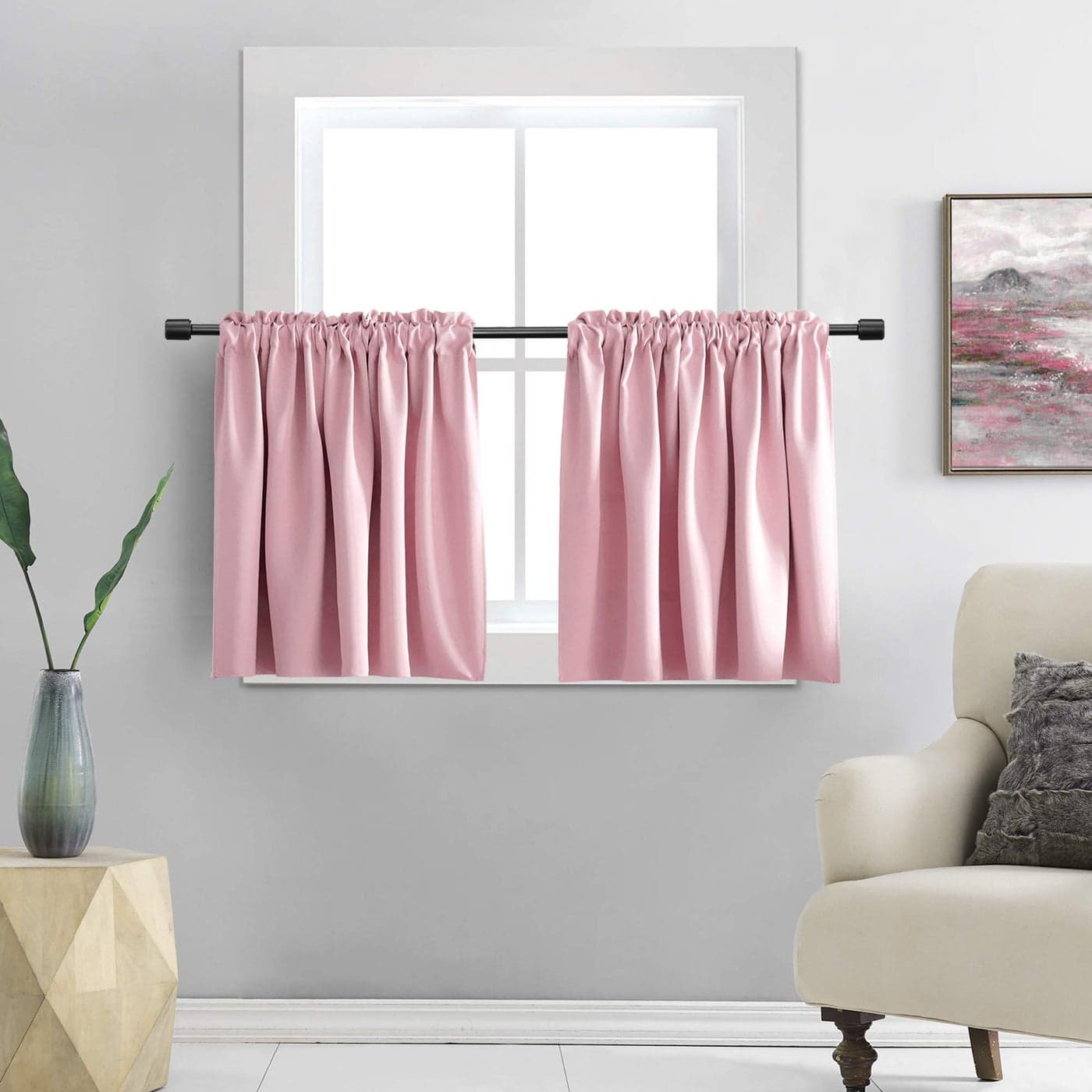 DONREN Pink Short Curtains for Girls Room Rod Pocket Solid Blackout Curtain Tiers for Kids Room 42 Inch x 30 Inch2 Panels