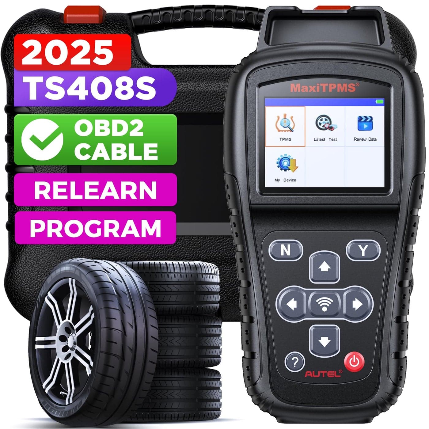 Autel MaxiTPMS TS408S 2025 TPMS Relearn Tool Updated of TS401 TS408 OBD II Programming Scanner OEM Sensor315 433Mhz Relearn Activation Reset Read Clear DTCs Smae as TS501 PRO TS508WIFI TS601