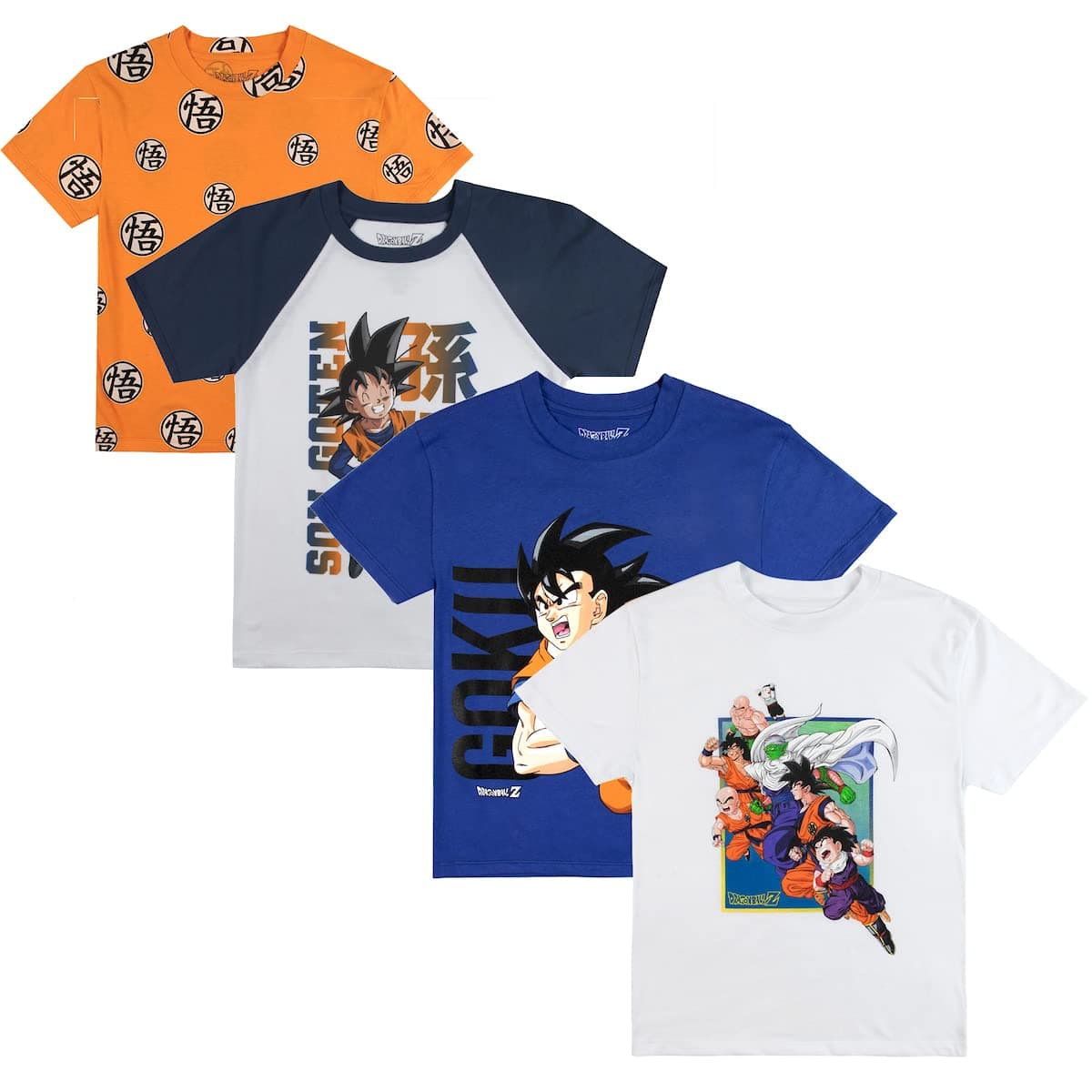 Dragon Ball Z Characters Crew Neck Short Sleeve 4pk Boy's Tees-Large Multicolored