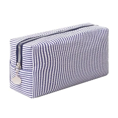 OZAOZ Makeup Bag Cosmetic Bag Travel Toiletry Bag Aesthetic Canvas Organizer Bag Zipper Pouch for Women (M-Navy blue)