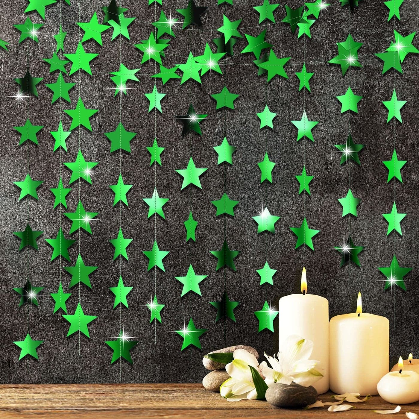 Patelai Glitter Star Garland Banner Decor 130 Feet Star Hanging Bunting Banner Bright Backdrop for 2025 Graduation Prom Wedding Birthday Christmas Party SuppliesGreen