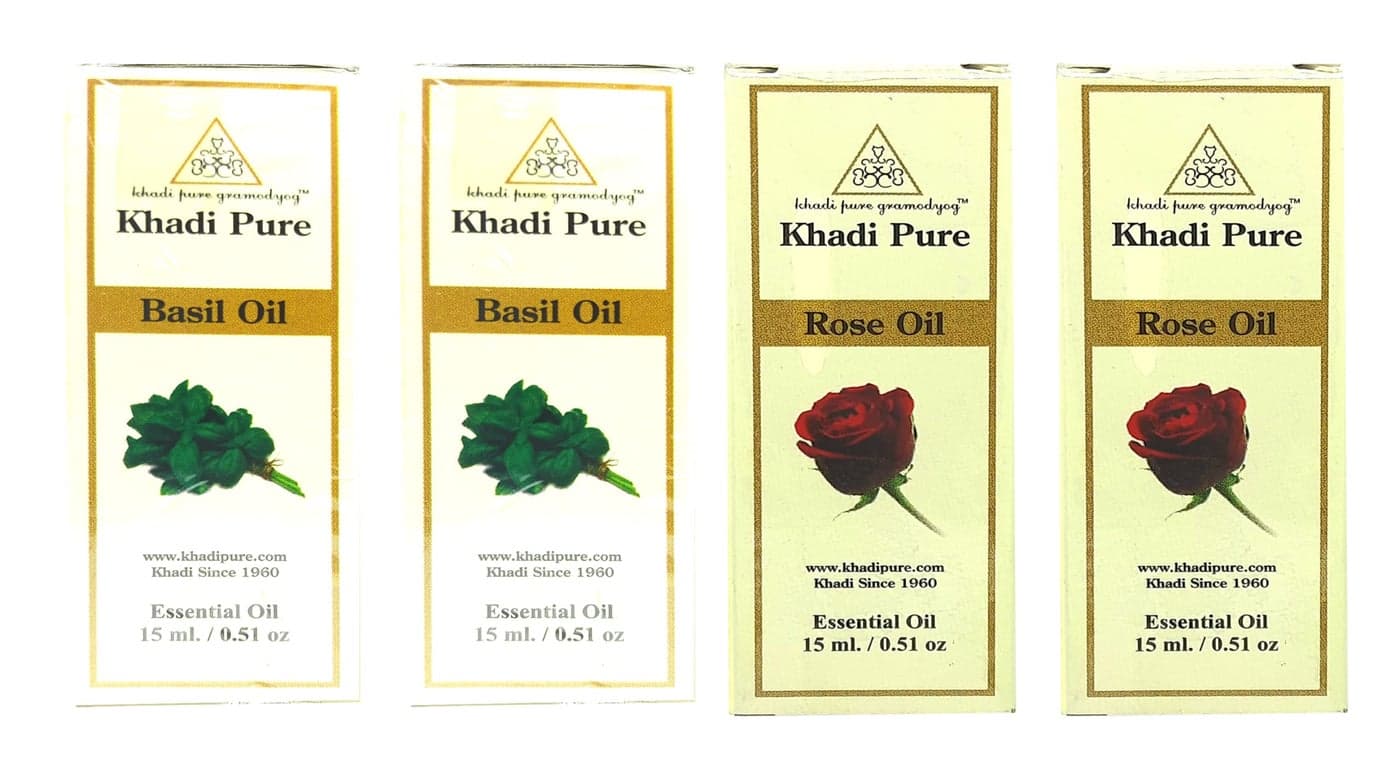 Khadi Pure Basil & Rose Essential Oil, 15 Ml (Pack Of 4)