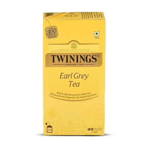 Twinings Earl Grey Tea, 25 Tea Bags| Pack of 1| English Classic Range| Premium Black Tea| Light Strength| With Citrusy Notes of Bergamot|Mild & Refreshing Flavour| Enjoy as Hot or Iced Tea