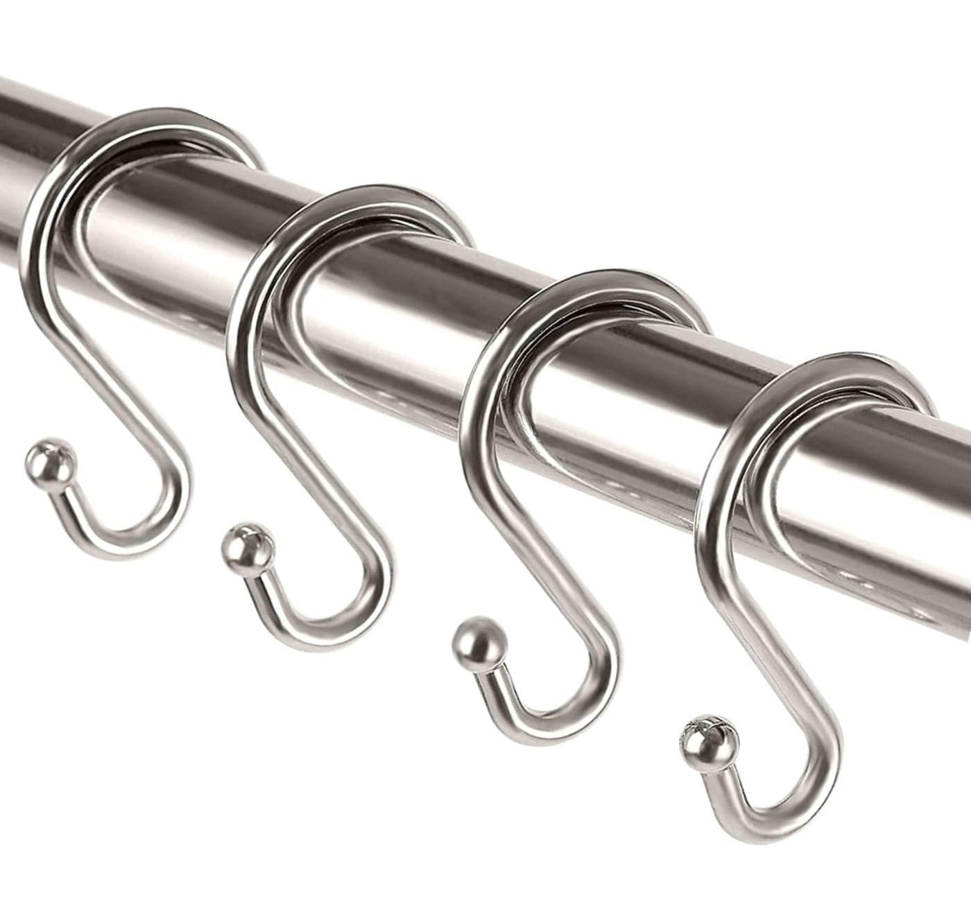 Metal Shower Curtain HooksSet of 12 RingsRust Resistant S Shaped Hooks Hangers for Shower Curtains Kitchen Utensils Clothing Towels etc Nickel