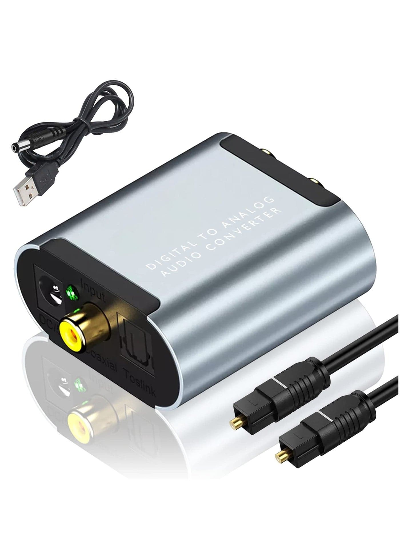 DAC Digital to Analog Audio Converter Aluminum Optical to RCA Converter with Optical Coaxial Cable Digital Spdif/Optical/Toslink to Analog Stereo L/R RCA for PS4 Xbox TV DVD 3.5mm Jack