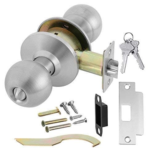 Door Knob Cylindrical Lock Entrance Function Keyed Entry Lock Satin Stainless Steel Finish LH5304OB US32D UL Certified ANSIBHMA Grade 2 Commercial Door Knob for Heavy Duty Use Embassy Series