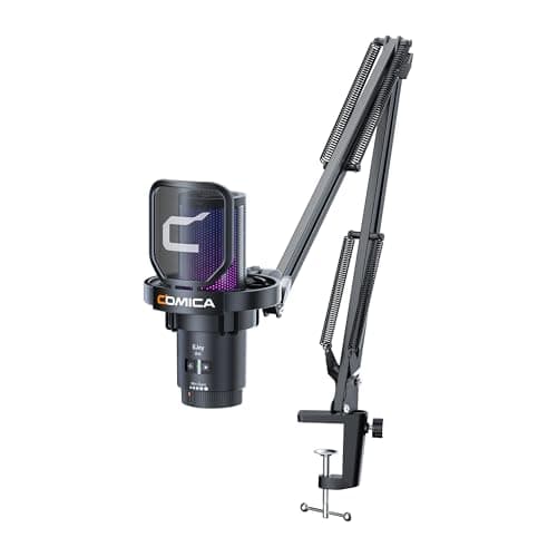 COMICA EJoy Uni USB Condenser Gaming for PC, PS4, PS5, USB C Phone, and Mac, Boom Arm RGB Computer Mic for Twitch, Streaming/Podcasting/YouTube, Noise Cancellation Mic with Mute, Gain, Monitoring