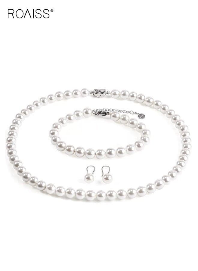 Pearl Necklace Jewelry Set for Women,Complete Set of Pearl Jewelry Includes Necklace Bracelet Earrings, Fashion Pearl Jewelry for Wife Mom Sister Bride Bridesmaid