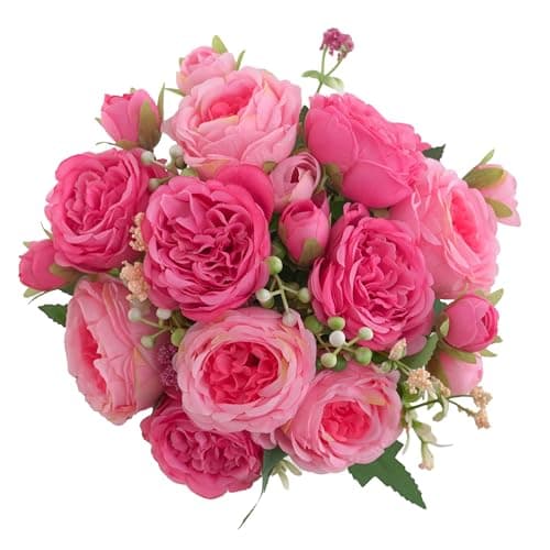 karoro 2 Packs Peonies Artificial Flowers, Small Silk Rose Pink Artificial Peonies Flowers Fake Peonies Faux Peonies Bouquet for Centerpiece Table Wedding Party Home Decor (2, Rose Red & Pink)