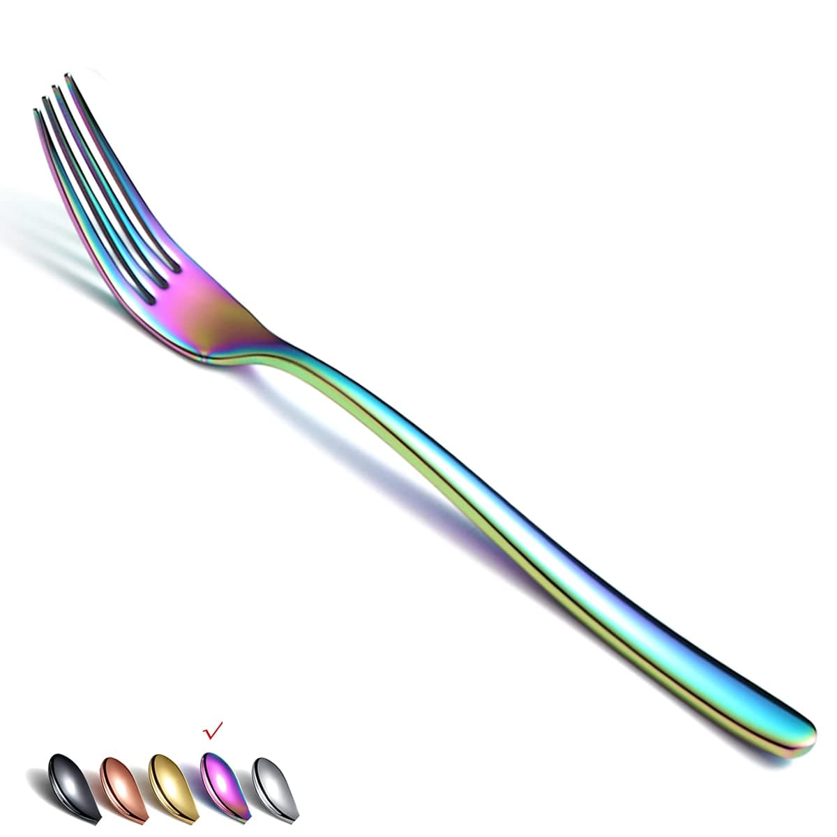 Rainbow Stainless Steel 8 Dinner Forks 6 Piece Silverware Set Table Salad Forks for Home Kitchen or Restaurant Dishwasher Safe