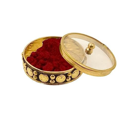 Spillbox Brass Box Pooja | Puja | Roli | Chawal | Chandan | Haldi | Kumkum Puja Box | Sindoor | Turmeric | Dabbi | Dibbi | Dhani | Dani Lid Holder - Acralic Black Kumkum (2)