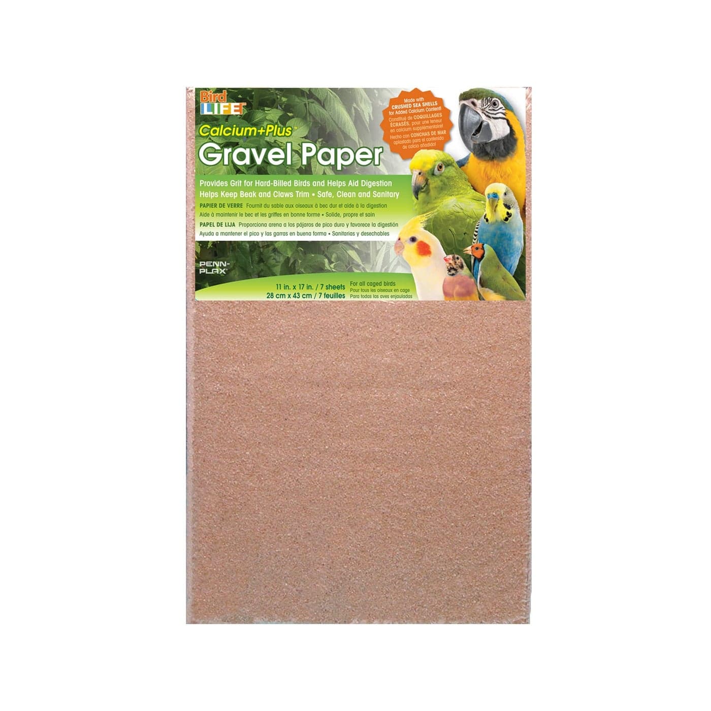 Penn-Plax 7-Pack of Gravel Paper, 11" x 17" | Great for Hard-Billed Birds | Clean, Easy and Safe for Birds | Aids in Digestion (BA639)