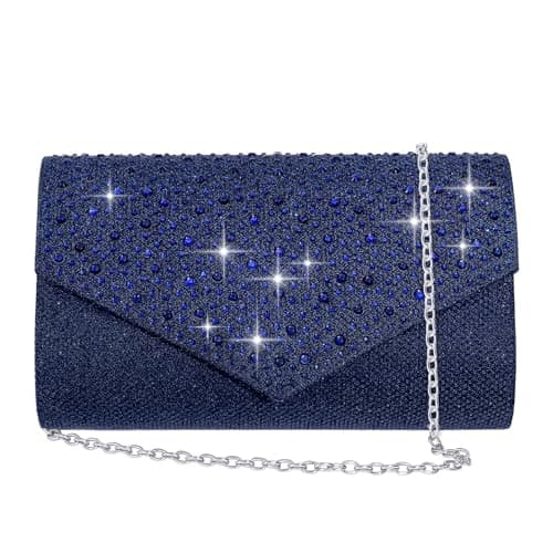CurvChic Clutch Purses for Women Evening Bag Rhinestone Handbag Party Wedding Bridal Prom Purse Crossbody Shoulder Bag (Navy Blue)