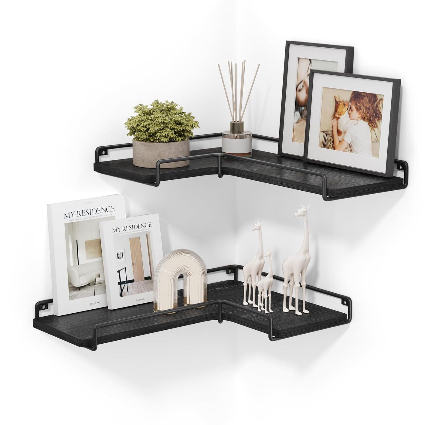 VASAGLE Floating Shelves Set of 2 LShaped Corner Shelves for Wall Corner Wall Shelf Industrial Style for Living Room Bedroom Kitchen Black LLS831B22