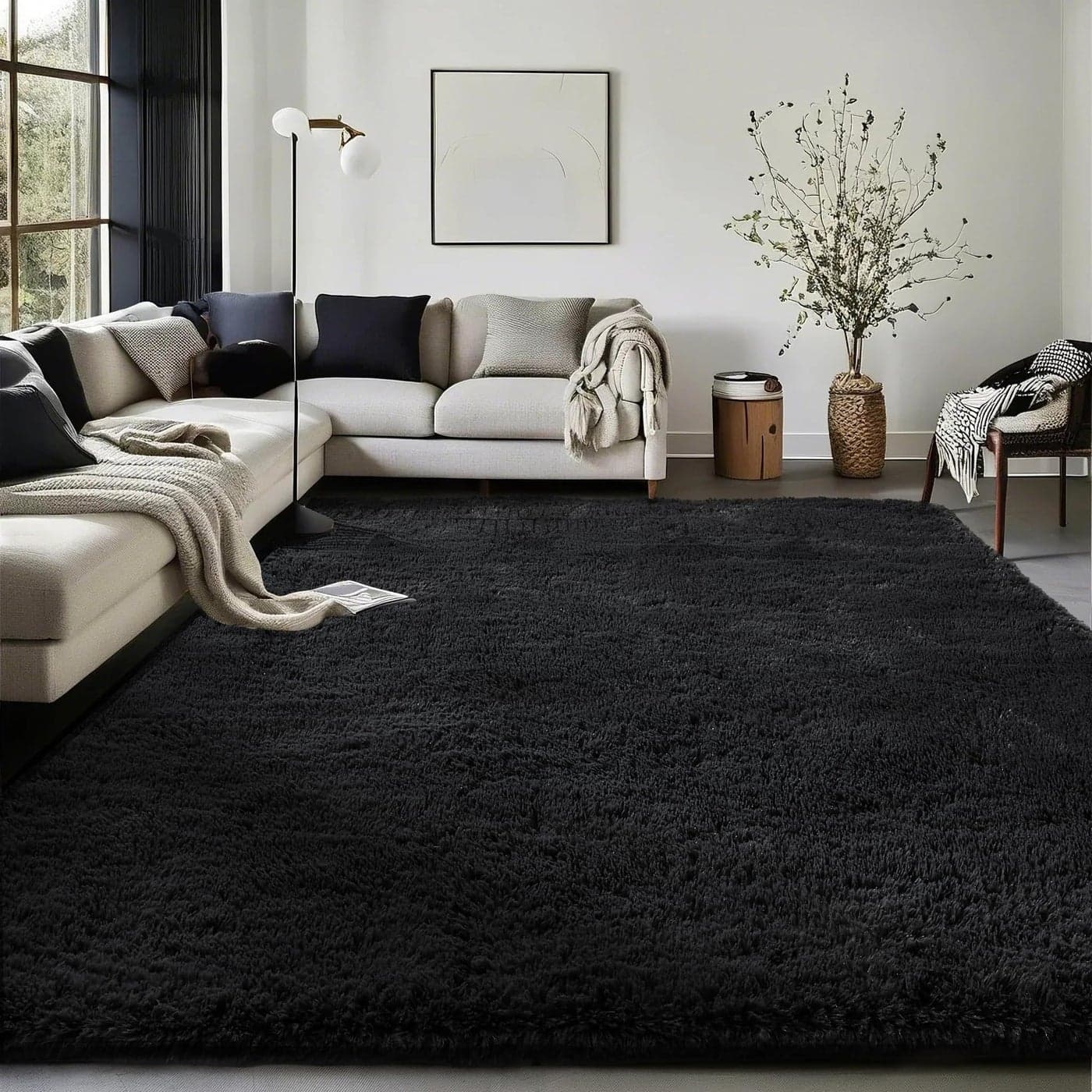 Ophanie Black Area Rugs for Bedroom Living Room 4x6 Fluffy Fuzzy Shag Shaggy Carpet Soft Plush Furry Bedside Rug Indoor Floor Rug for Kids Girls Boys Home Decor Aesthetic Dorm Nursery