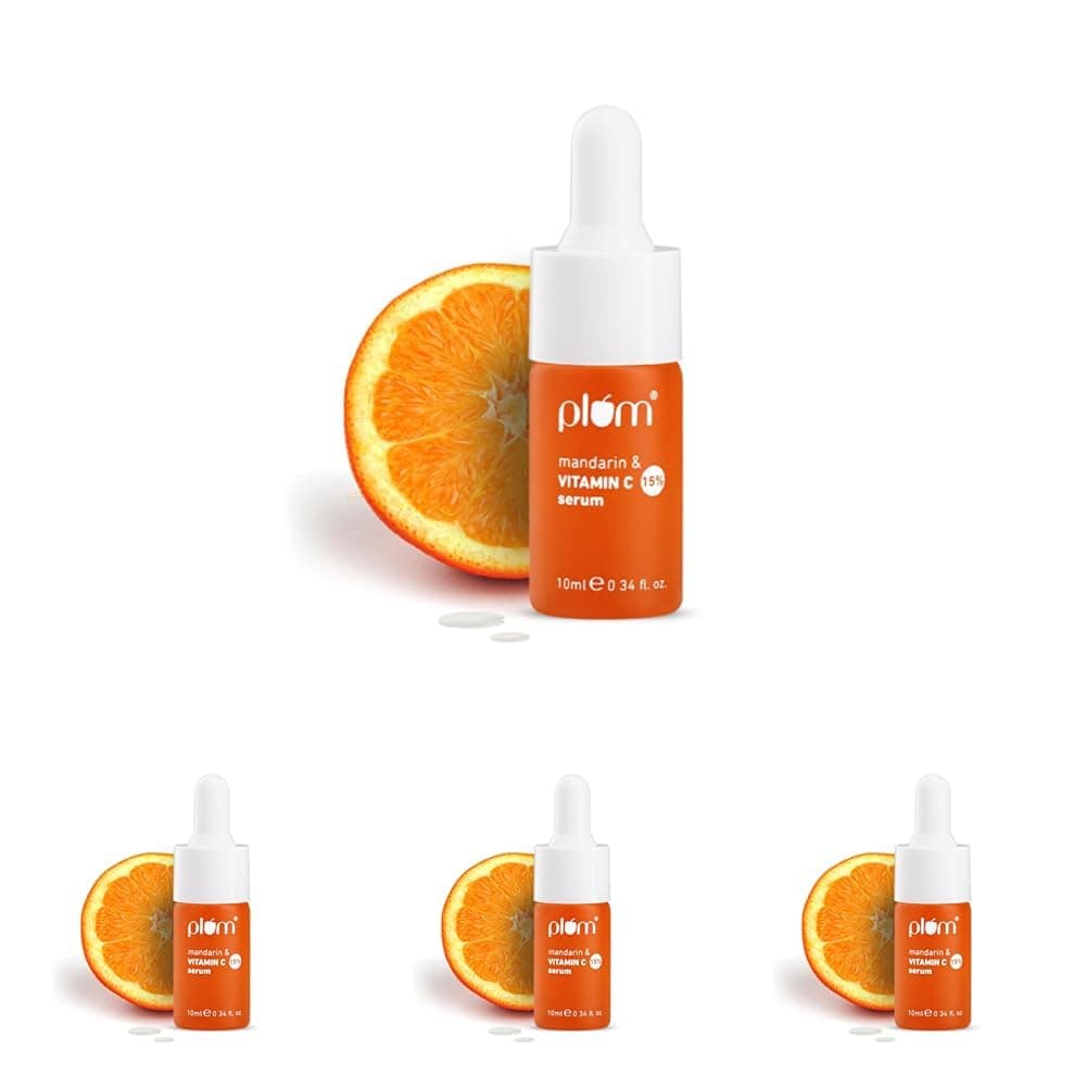 Plum 15 Vitamin C Face Serum For Glowing Skin Reduces Dark Spots For Dull Skin With Mandarin Beginner Friendly For All Skin Types 100 Vegan 10 ml Pack of 4