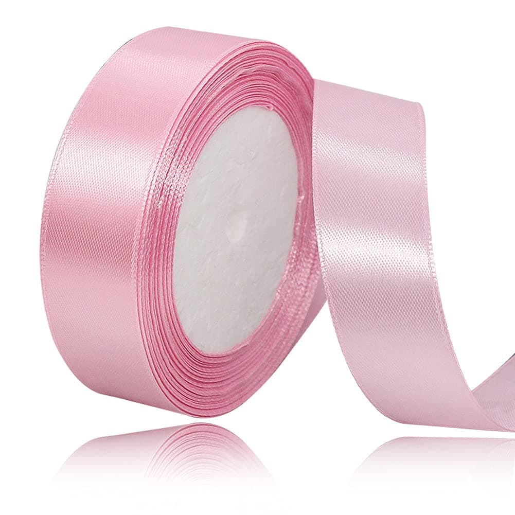 Solid Color Pink Satin Ribbon 1 Inches x 25 Yards Fabric Satin Ribbon for Gift Wrapping Crafts Hair Bows Making Wreath Wedding Party Decoration and Other Sewing Projects