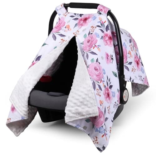 Rquite Car Seat Cover Baby Carseat Covers Baby Girl Winter Infant Car Seat Cover Warm Minky Car Seat Canopy Baby Carrier Cover with Peekaboo Opening Multi Use Nursing Cover Toddler Blanket