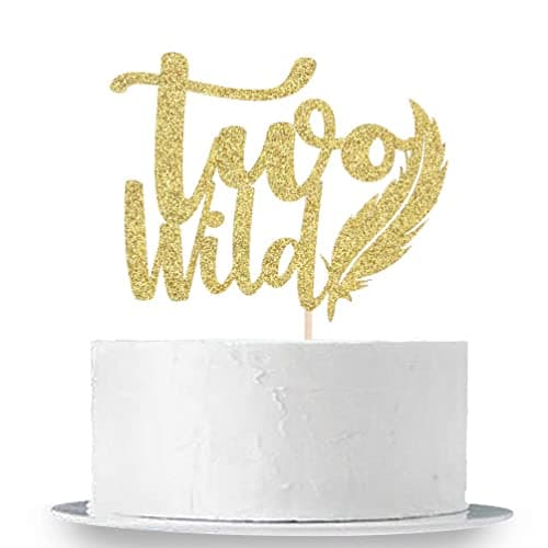 Festiko®Two Wild Cake Topper, Gold Glitter Happy 2nd Birthday Cake Topper, Boy or Girl's 2nd Birthday Party Decorations