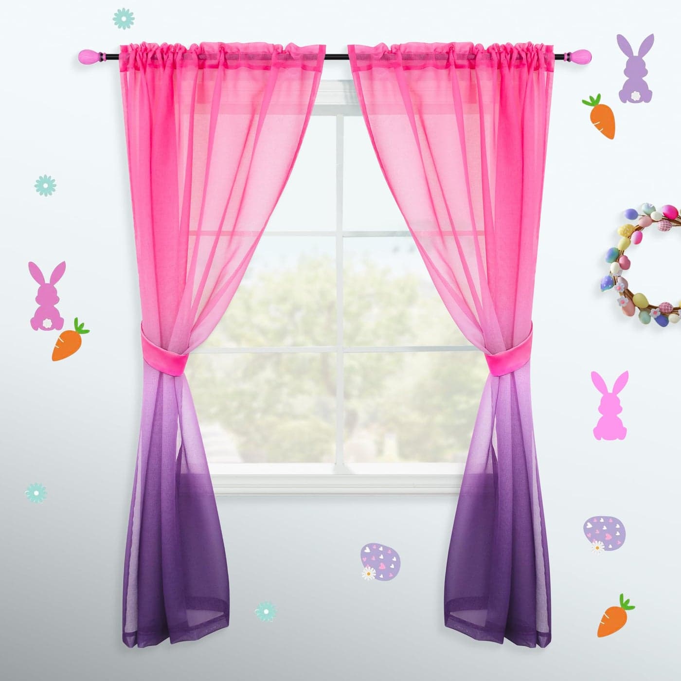 KOUFALL Pink Curtains for Girls RoomCute Aesthetic Preppy Bedroom Decor for Teen GirlsHot Pink and Purple84 Inch Length 2 Panels Set