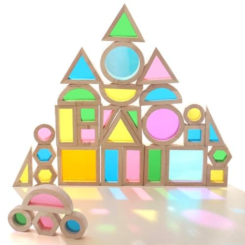 Dinhon 32Piece Acrylic Rainbow Building Blocks Set for Kids Colorful Stacking Blocks Educational Toddler Puzzles Preschool Learning Toys Gifts for Ages 1 2 3 4 5 Boys and Girls