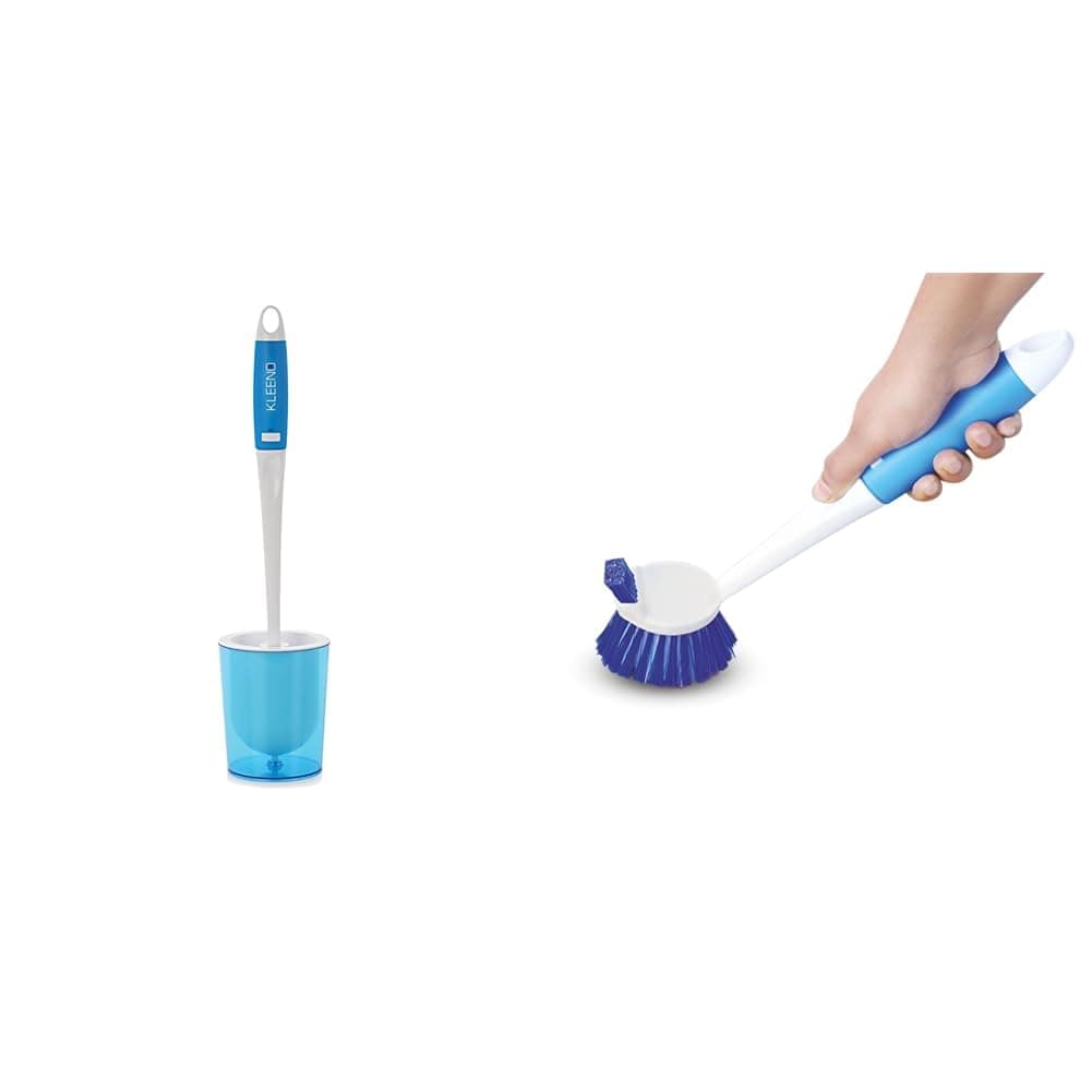 Kleeno by Cello Premium Plastic Toilet Brush with Holder Blue and WhitePack of 2 Piece