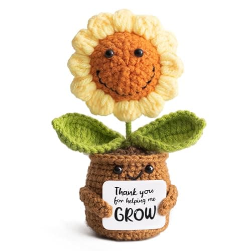 MS ZHENQIAO Teacher Appreciation Gifts for Women Thank You Sunflower Crochet Flower Teachers Day Retirement Graduation Gift for Teacher Boss Lady Coworker Thank You for Helping Me Grow