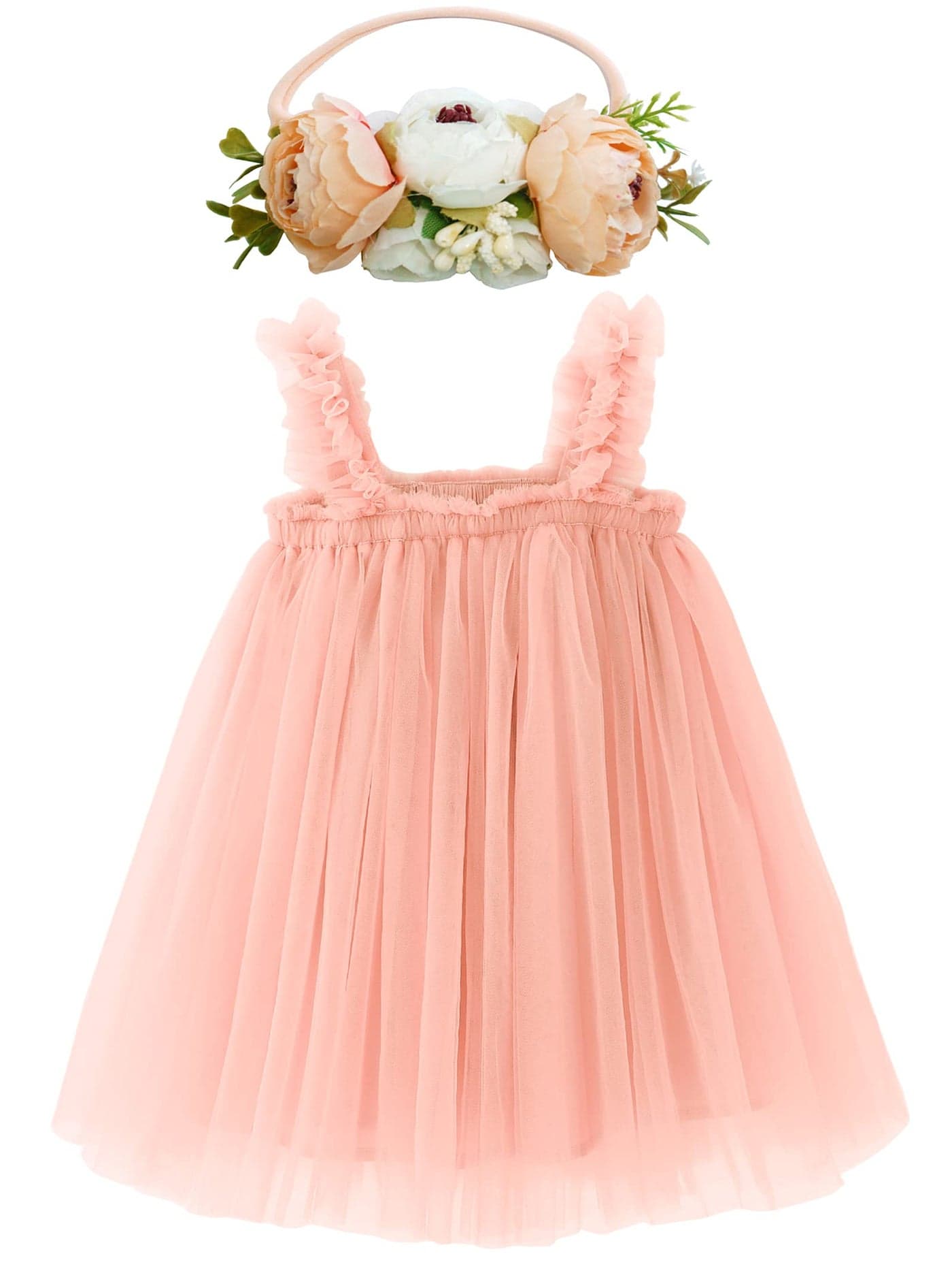 BGFKS Layered Tulle Tutu Dress for Toddler GirlsBaby Girl Rainbow Tutu Princess Skirt Set with Flower HeadbandPeach6 Months