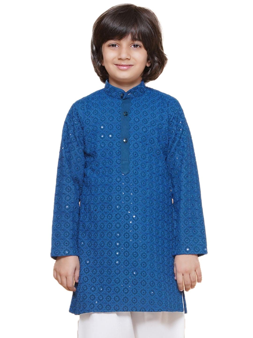 AJ DEZINES Kids Cotton Full Sleeve Sequined Navy Blue Kurta for Boys - Ethnic wear | Special Occasion & Party Outfit | Chikankari Kurta for boys - Regular Fit