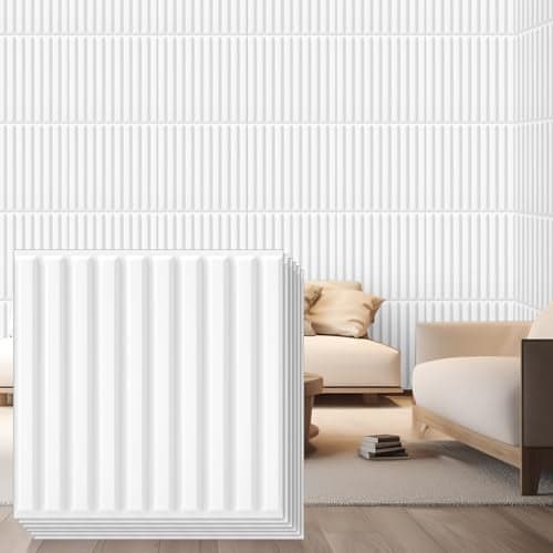 Nuanchu 32 Pcs 32 Pcs 3D Slat Wall Panels 12 x 12 Inch PVC Fluted Textured Panel Cuttable Paintable DIY Wall Art Decorative Tiles for Ceiling Studio Bathroom Interior TV Background (White)