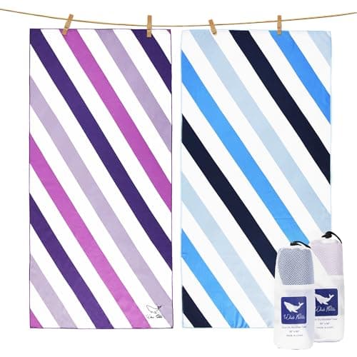 Whale Flotilla 2 Pack Large Quick Dry Beach Towel (30"x60"), Microfiber Sand-Free Beach Towel Set, Super Absorbent Compact Pool Travel Accessories, Blue and Purple