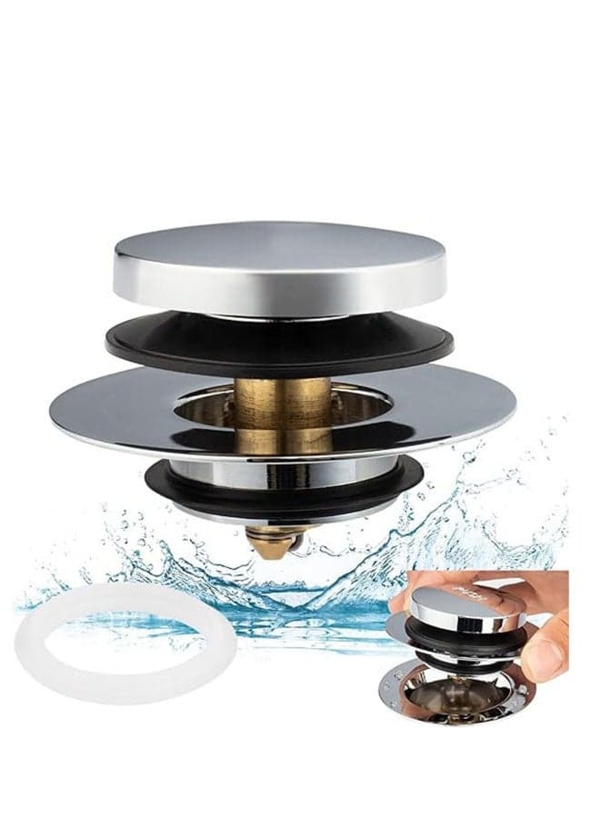 Universal Tip Toe Bath Drain Stopper and Cover, Bathtub Drain Stopper, Replaces Lift and Turn, Tip-Toe and Trip Lever drains for Tub, EZ Installation and Clearing, Easy Installation (Chrome Plated)