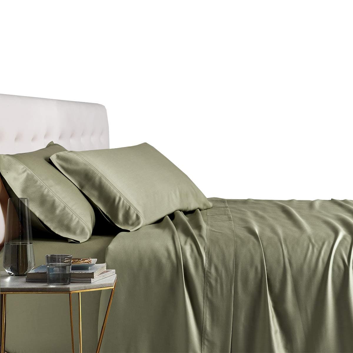 Royal Tradition Viscose from Bamboo Bed Sheets Twin Extra Long XL Solid Sage Super Soft and Cool 3PC Sheet Set