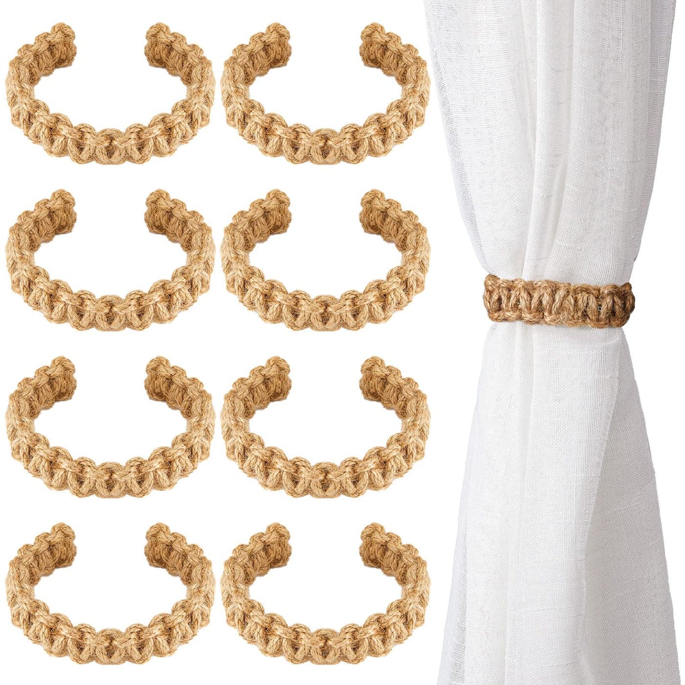 Yunsailing 8 Pack Braided Curtain Tiebacks Farmhouse Rustic Curtain Ties for Drapes Adjustable holdbacks Handmade Tiebacks Outdoor Flexible Rope Tie for Christmas Wedding Home Decorations