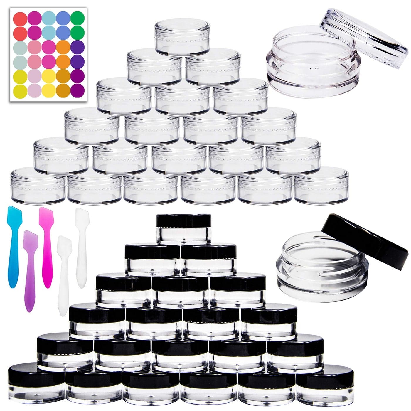Youngever 140 Pcs Empty Plastic Cosmetic Samples Containers Plastic Jars With Lids 5 Mini Spatulas 3 Gram