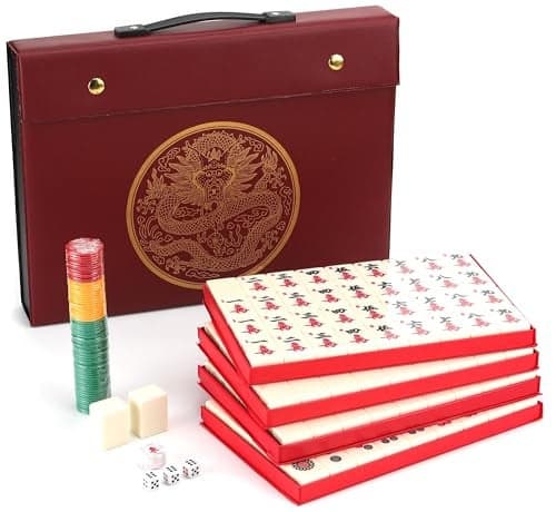 Mose Cafolo Chinese Mahjong Game Set 15 XLarge 144 Numbered White Ivory Color Melamine Tiles with Carrying Travel CaseComplete Majiang Majong MahJongg Game Set