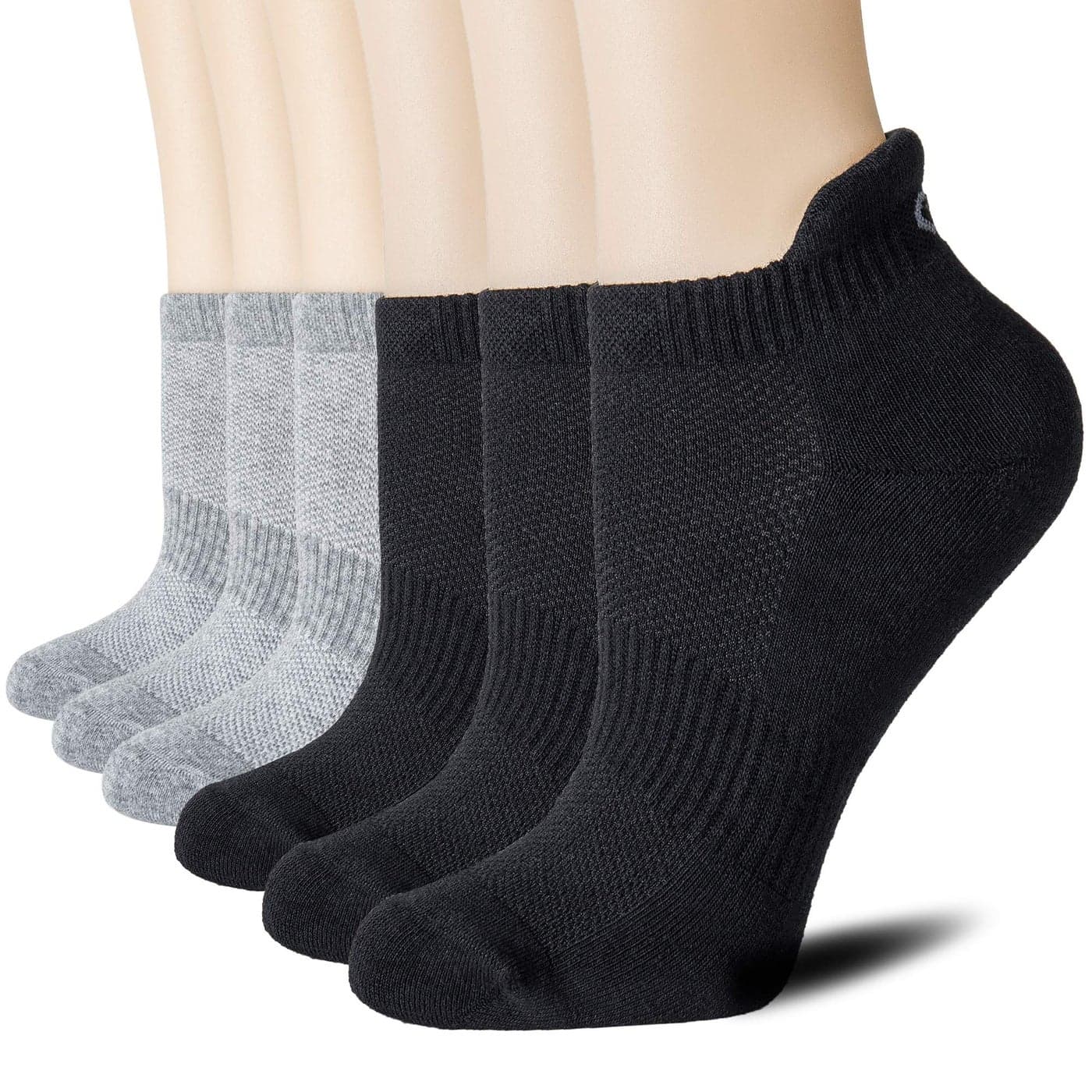 CS CELERSPORT Cushion No Show Tab Athletic Running Socks for Men and Women (6 Pairs),XL, Black+Grey