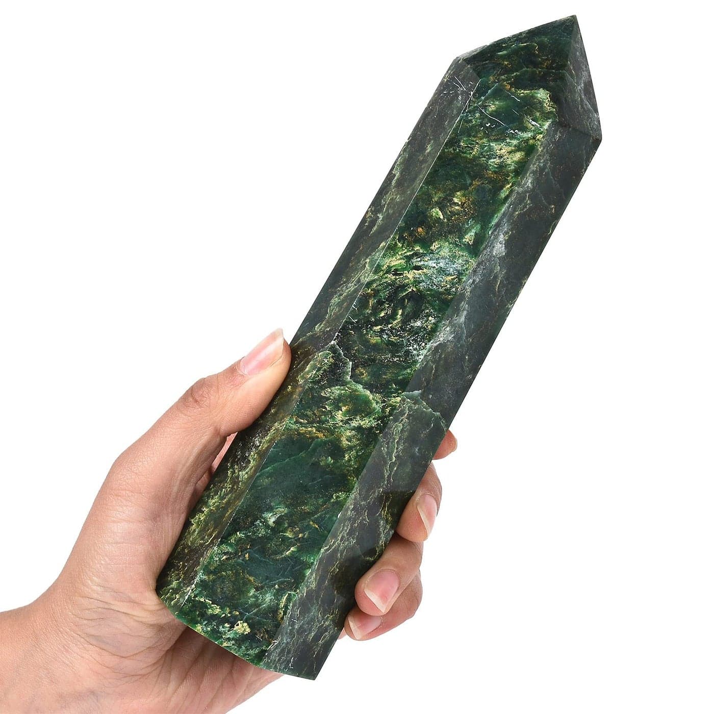 AMOYSTONE Large Crystal Obelisk Emerald Quartz Tower Green Healing Crystal Wand Point 6 Faceted Reiki Meditation Stone 2226 LBS