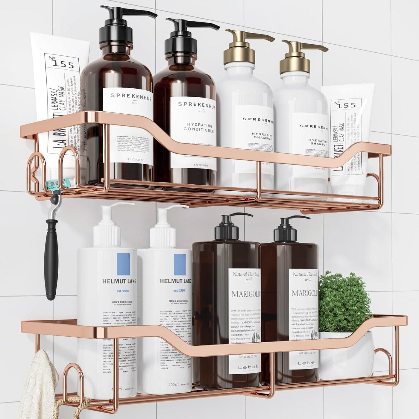 Kitsure Shower Caddy Large Adhesive Shower Organizer Stainless Steel Shelf for Inside Shower No Drill Bathroom Organizers and Storage Home Decor Accessories 2 Pack Rose Gold