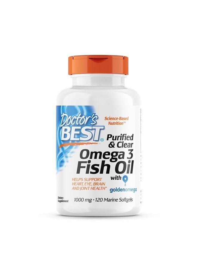 Doctor's Best Purified & Clear Omega 3Fish Oil, No Reflux, Supports Heart, Eyes, Brain & Joint Health, 120 Count (Pack of 1)