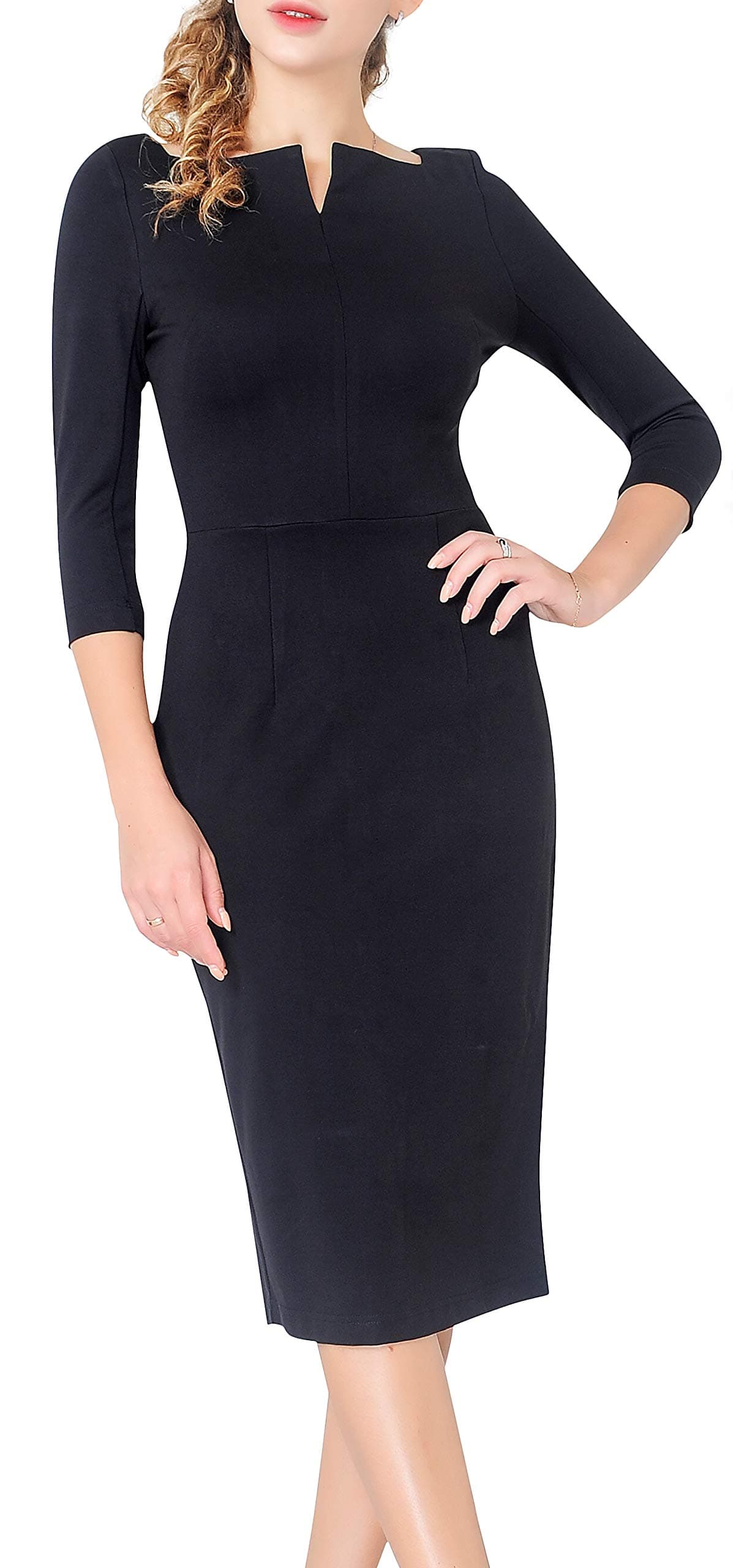 Marycrafts Women's Work Office Business Square Neck Sheath Midi Dress 12 Black