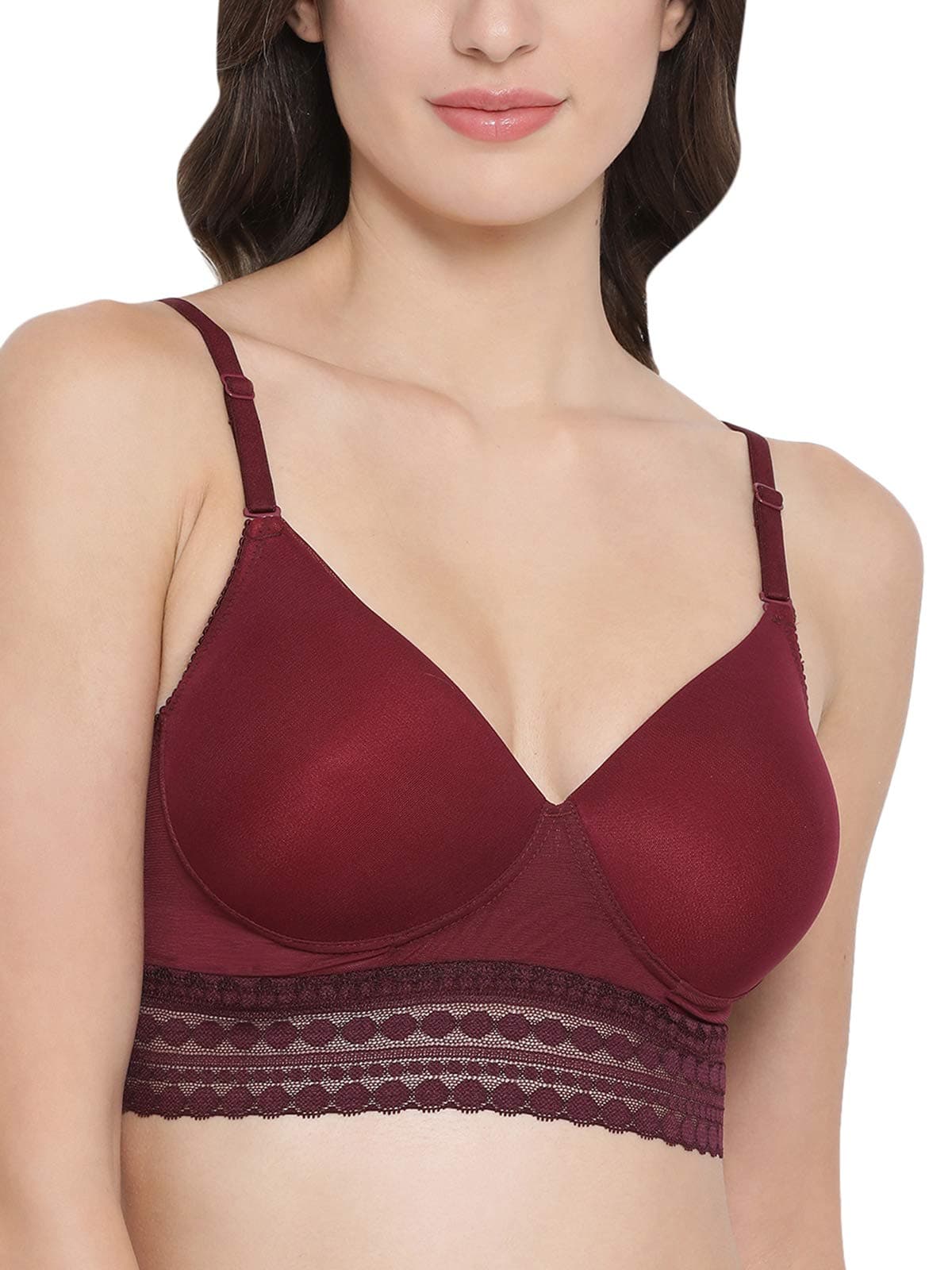 Clovia Women's Lace Padded Non-Wired Longline Bralette with Racerback (BR1889P15_Purple_38B)