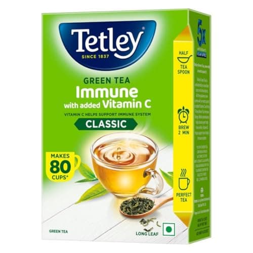 Tetley Loose Green Tea Leaves 100g, Classic Flavour, Immune With Added Vitamin C, Makes 80 Cups, Long Leaf Tea, 5X Antioxidants As An Apple